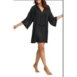NWT Tommy Bahama Textured Dot Tunic Black Size S/M Beach Travel Coverup Coastal